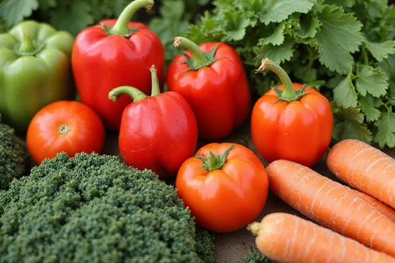 Variedad de vegetales frescos y coloridos en un mercado, enfatizando una alimentación basada en plantas.